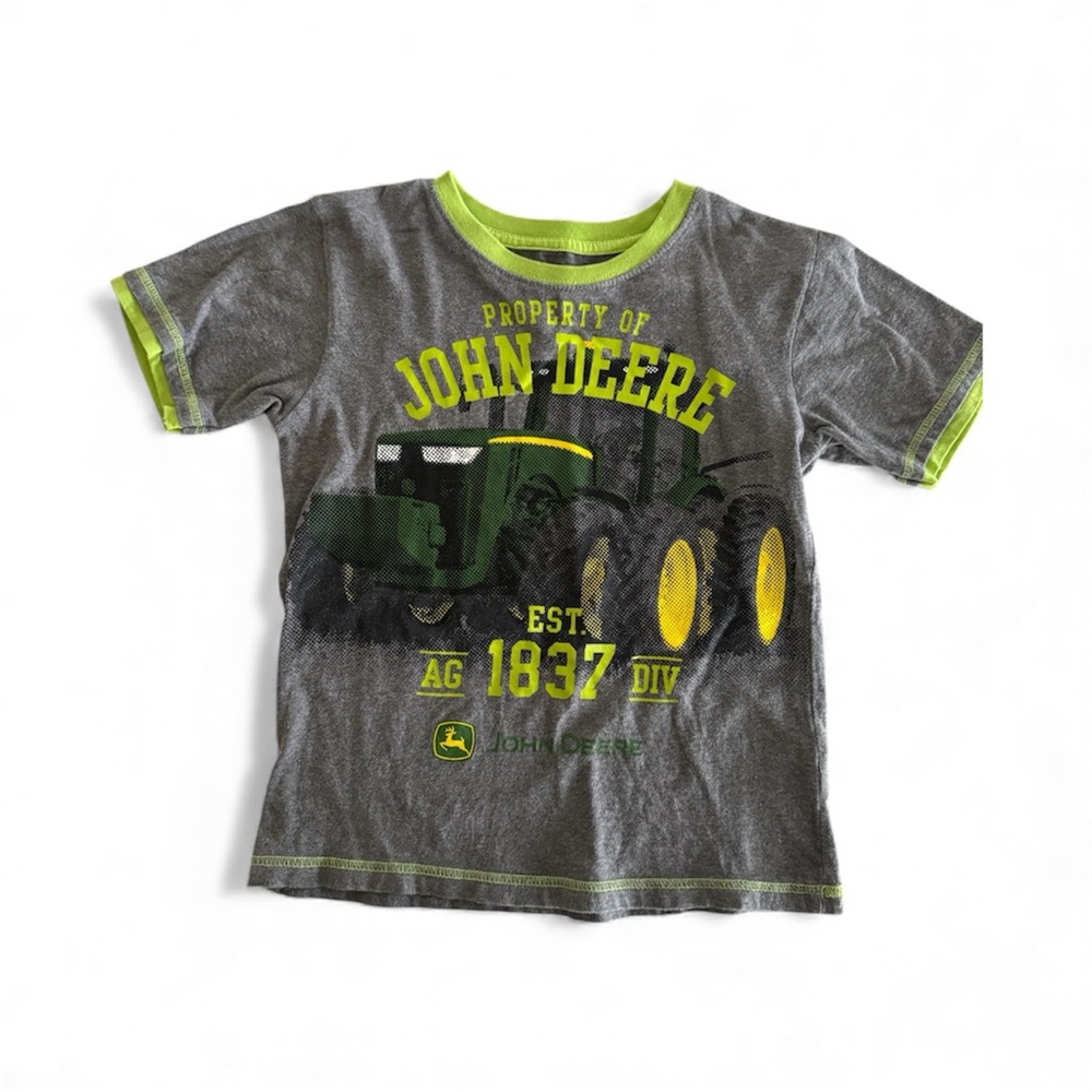 JOHN DEERE Tee Shirt Gray and Green Boys Kids Size 6